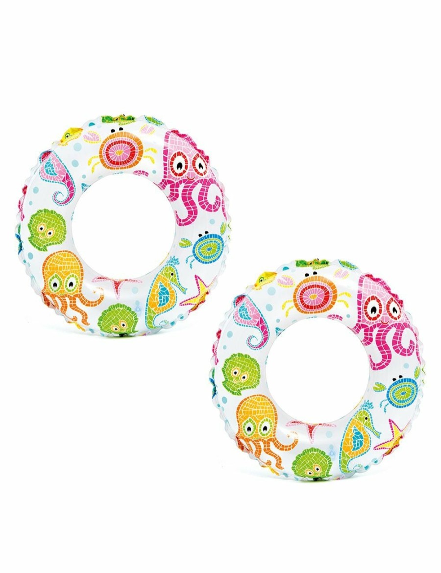 Outdoors INTEX | 2Pk Intex Lively Print 61Cm Swim Rings Assorted Inflatable Kids Floats 6-10Y+