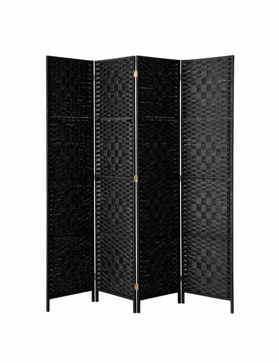 Home And Lifestyle Oikiture Room Dividers | Oikiture 4 Panel Room Divider Screen Privacy Dividers Woven Wood Folding Black