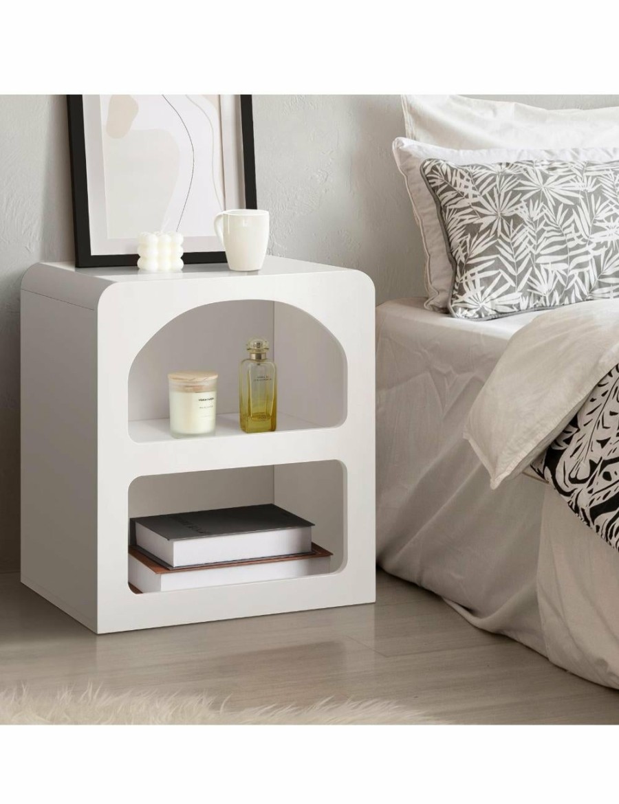 Home And Lifestyle Oikiture Bedside Tables | Oikiture Bedside Table Display Shelf Storage Cabinet Nightstand White