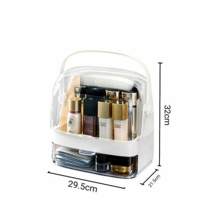 Beauty Soga | Soga 2X 2 Tier White Countertop Makeup Cosmetic Storage Organiser Skincare Holder Jewelry Storage Box With Handle