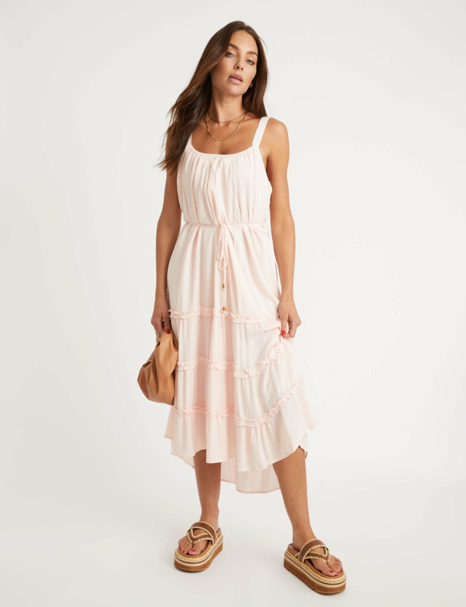 Women Rockmans Sleeveless Dresses | Rockmans Sleeveless Tiered Frill Detail Beaded Dress