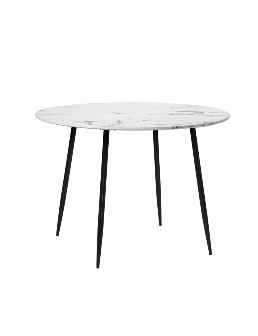 Home And Lifestyle Oikiture Tables | Oikiture 110Cm Dining Table Round Wooden Table With Marble Effect Metal Legs White&Black