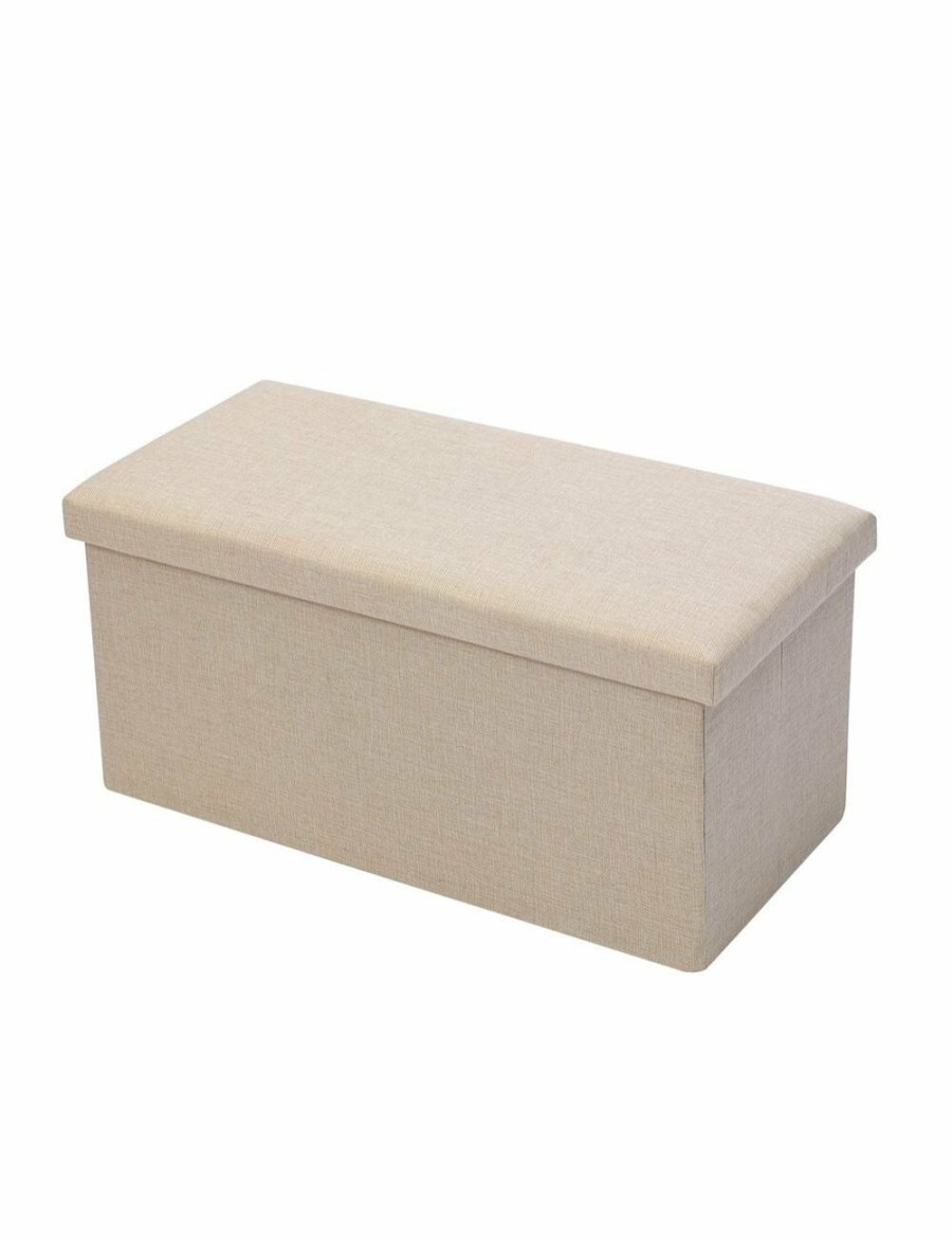 Home And Lifestyle BOXSWEDEN Ottomans & Footstools | Box Sweden 76X36Cm Ottoman Storage Cube Faux Linen Home Organiser/Stool Cream