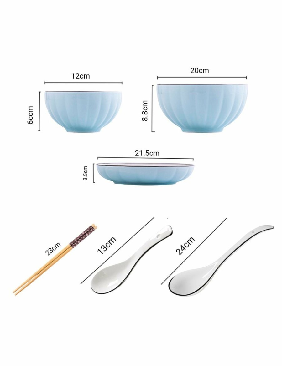 Home And Lifestyle Soga Dinnerware | Soga Blue Japanese Style Ceramic Dinnerware Crockery Soup Bowl Plate Server Kitchen Home Decor Set Of 7