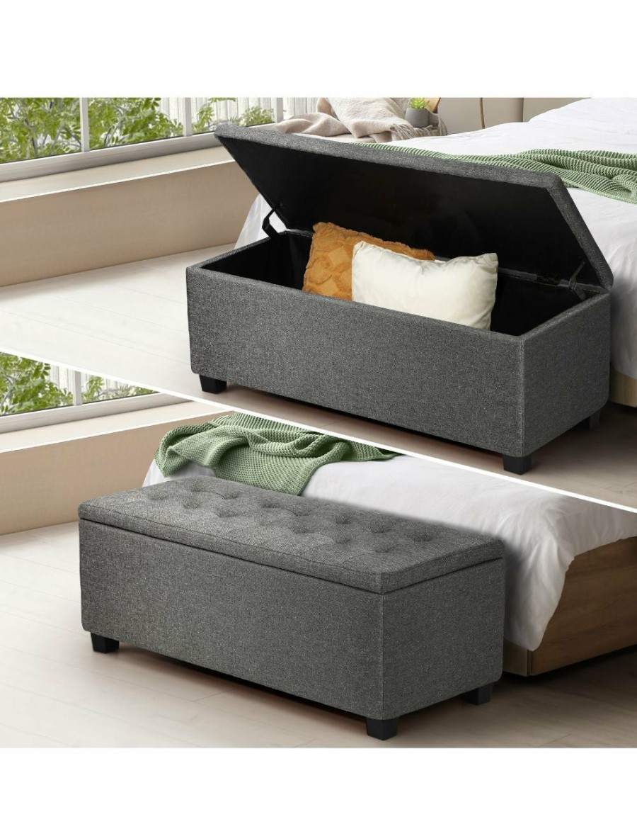 Home And Lifestyle Oikiture Ottomans & Footstools | Oikiture Storage Ottoman Blanket Box Faux Linen Chest Toy Foot Stool Large