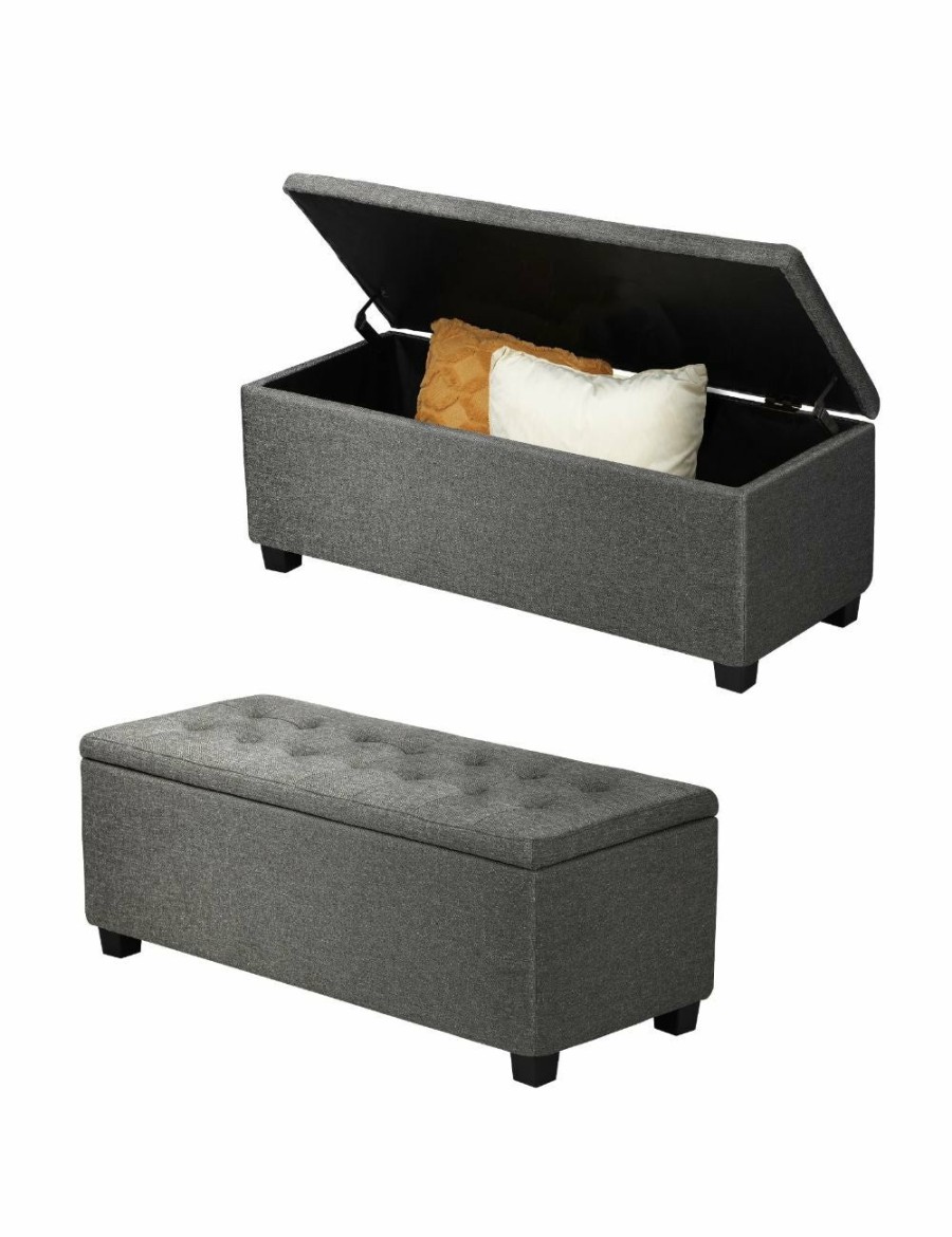 Home And Lifestyle Oikiture Ottomans & Footstools | Oikiture Storage Ottoman Blanket Box Faux Linen Chest Toy Foot Stool Large