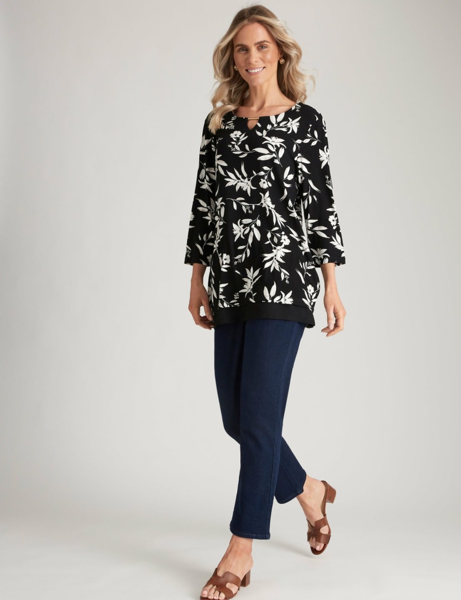 Women Millers Tunics | Millers 3/4 Sleeve Printed Tunic With Chiffon Trim