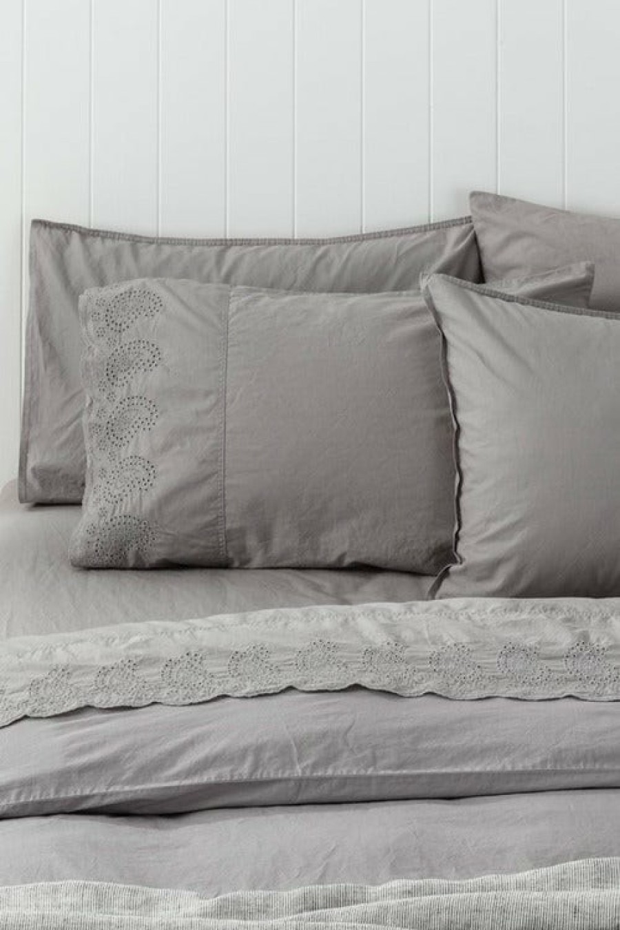 Home And Lifestyle EziBuy Pillowcases | Washed Cotton Anglaise Pillowcase Pair