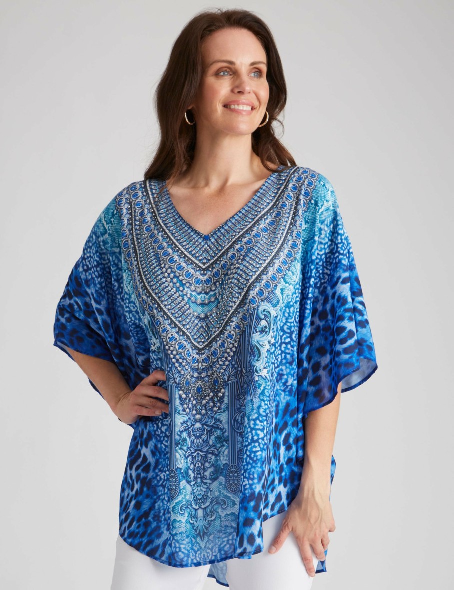 Women Millers Kaftans | Millers Extended Sleeve Placement Wow Print Bling Kaftan