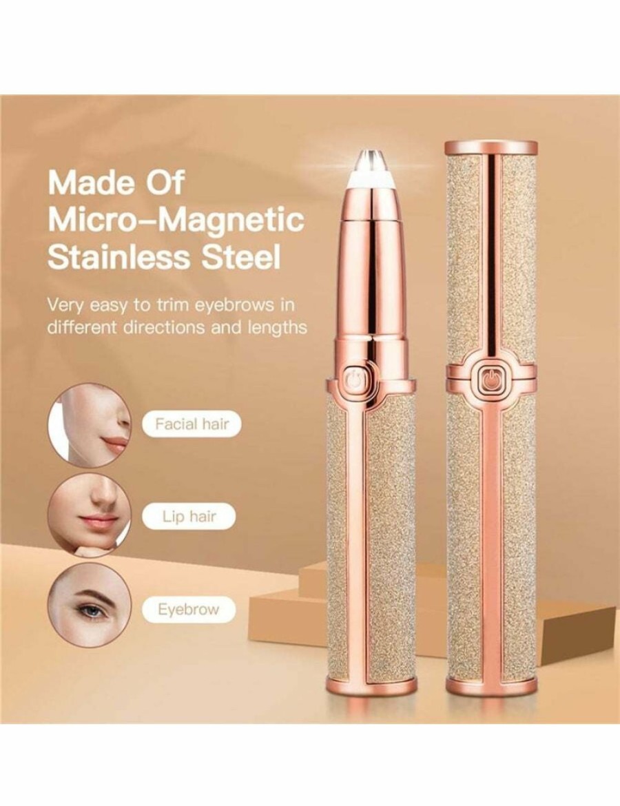 Beauty HOD Health & Home Hair Removal | Portable Electric Eyebrow Trimmer Women Eye Brow Hair Remover Epilator Usb Rechargeable Face Lips Shaver Lipstick Shape Haircut - Gold - Gold