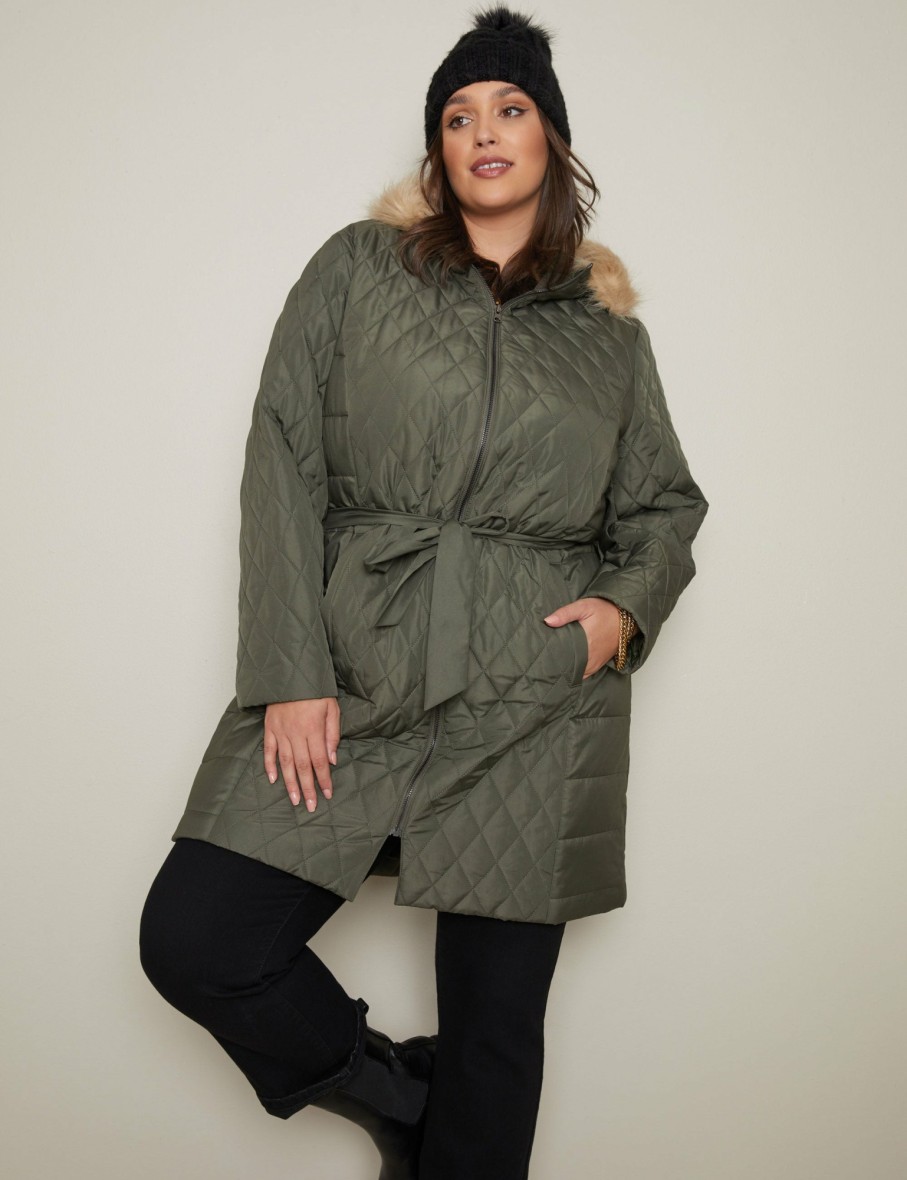 Women Autograph Coats | Autograph Woven Longline Belted Puffer Coat