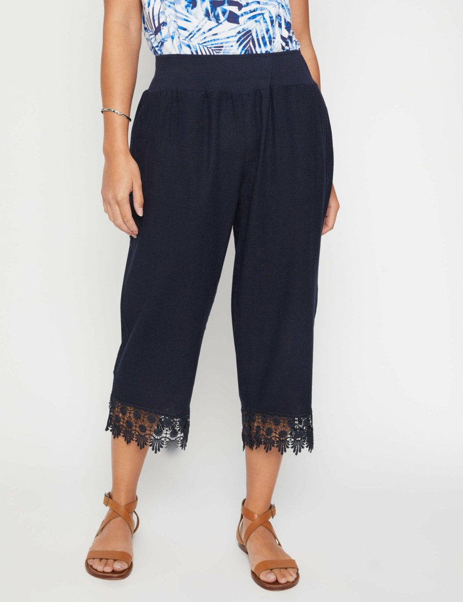 Women Millers Crops & Capris | Millers Crop Length Rib Waist Lace Hem Linen Blend Pant