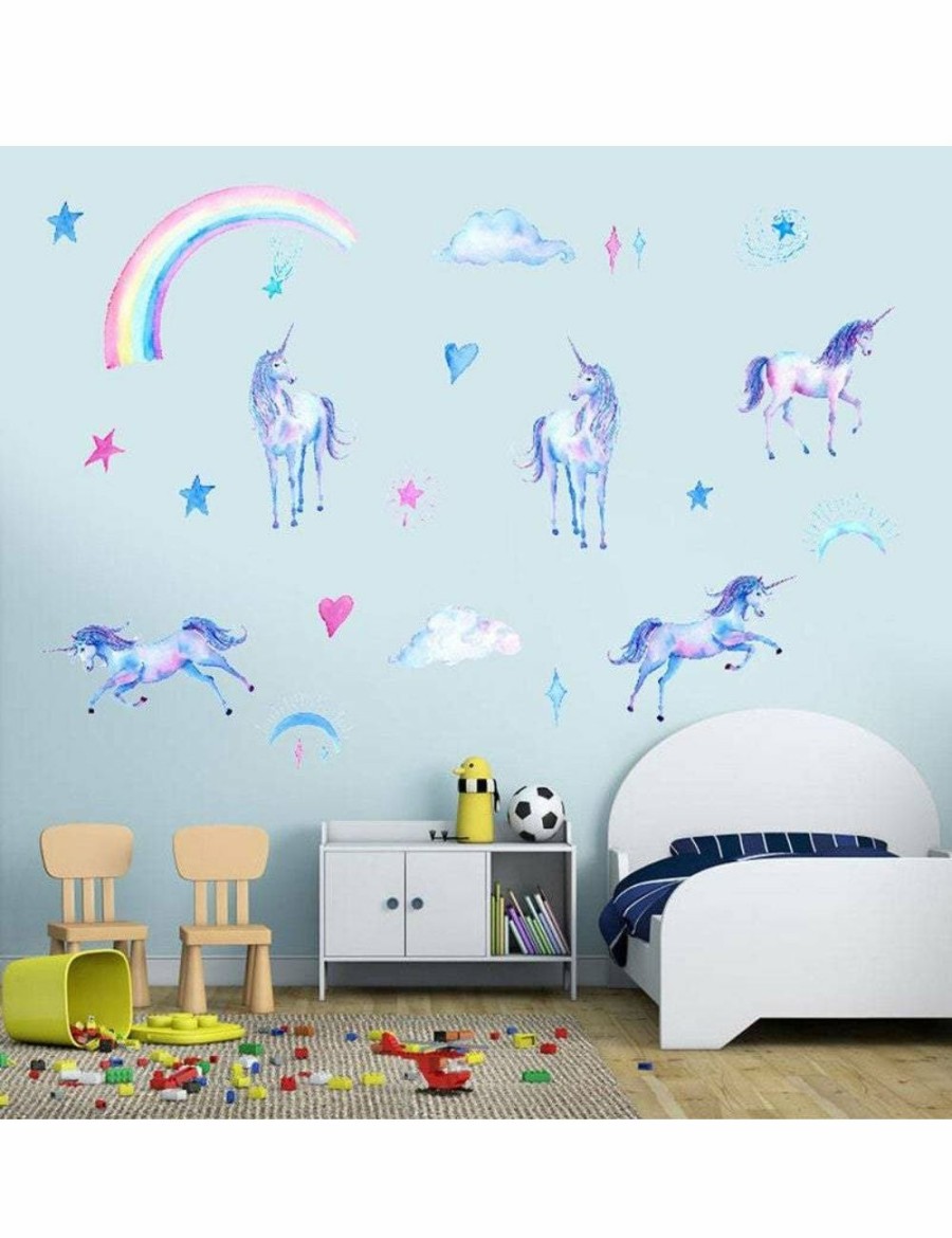 Home And Lifestyle HOD Health & Home Wallpaper | Wallpaper & Decals Cute Unicorn Rainbow Cloud Star Heart Wall Decal Removable Wall Stickers - Rainbow