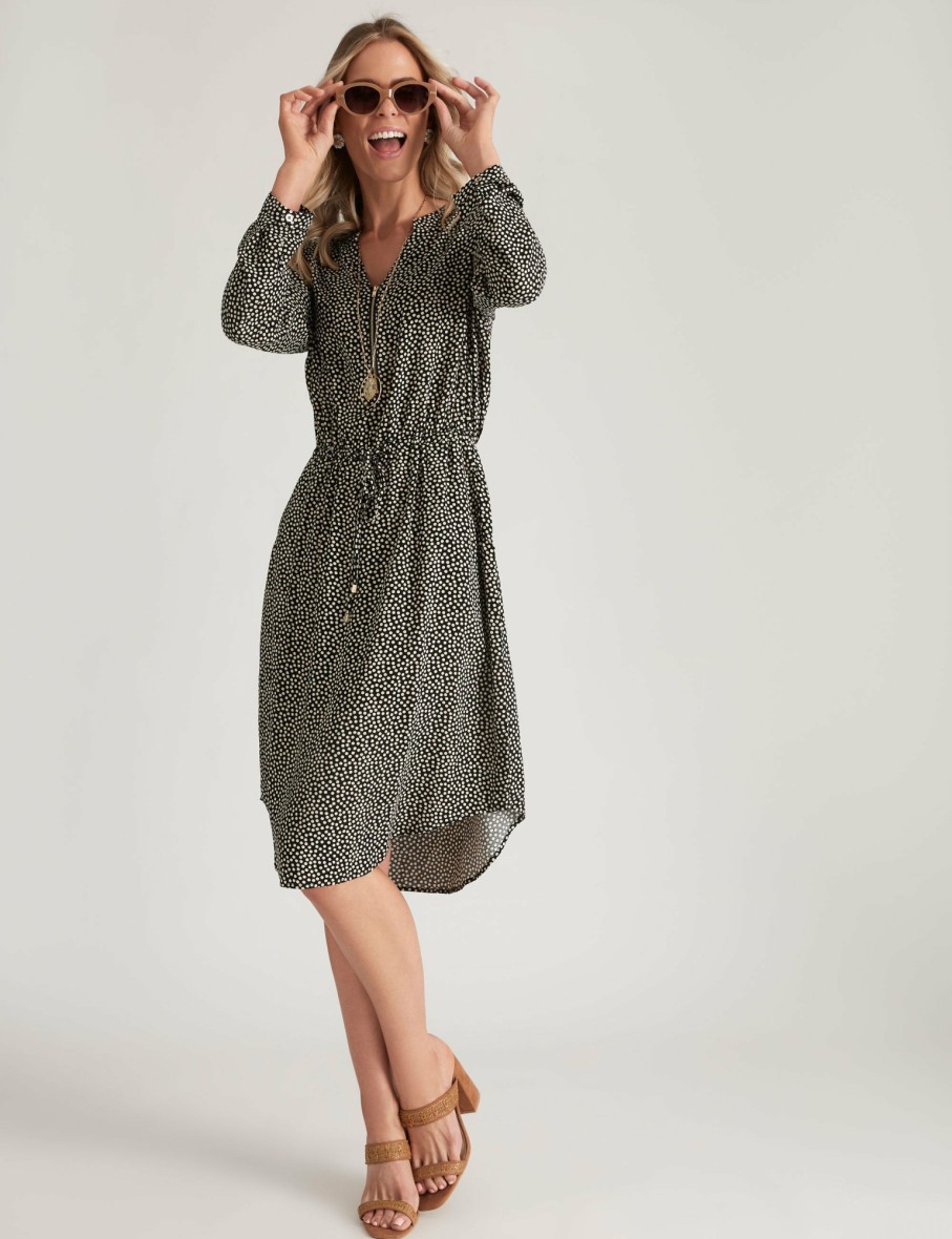 Women Millers Sleeved Dresses | Millers 3/4 Sleeve Zip Detail Rayon Midi Dress