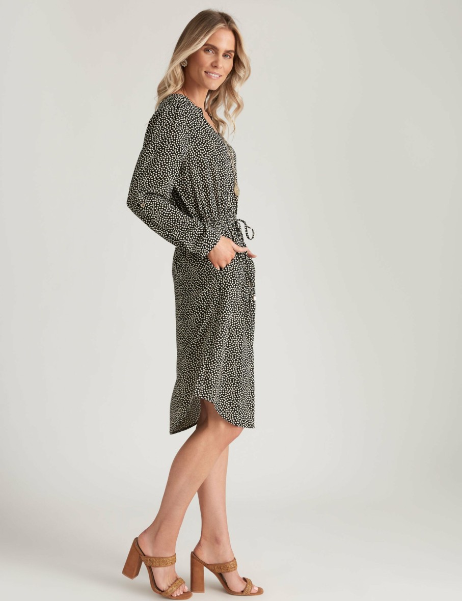 Women Millers Sleeved Dresses | Millers 3/4 Sleeve Zip Detail Rayon Midi Dress