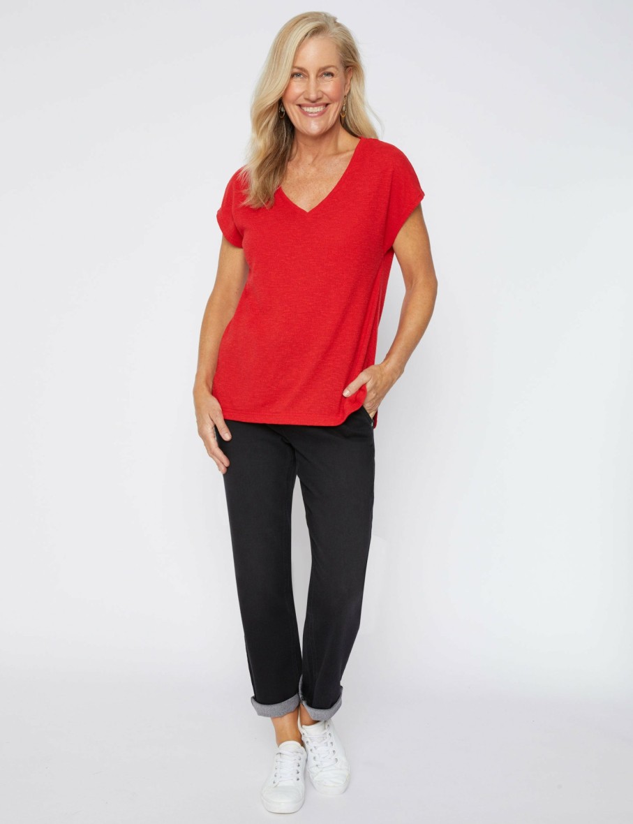 Women Millers Tees | Millers Extended Sleeve Textured V-Neck