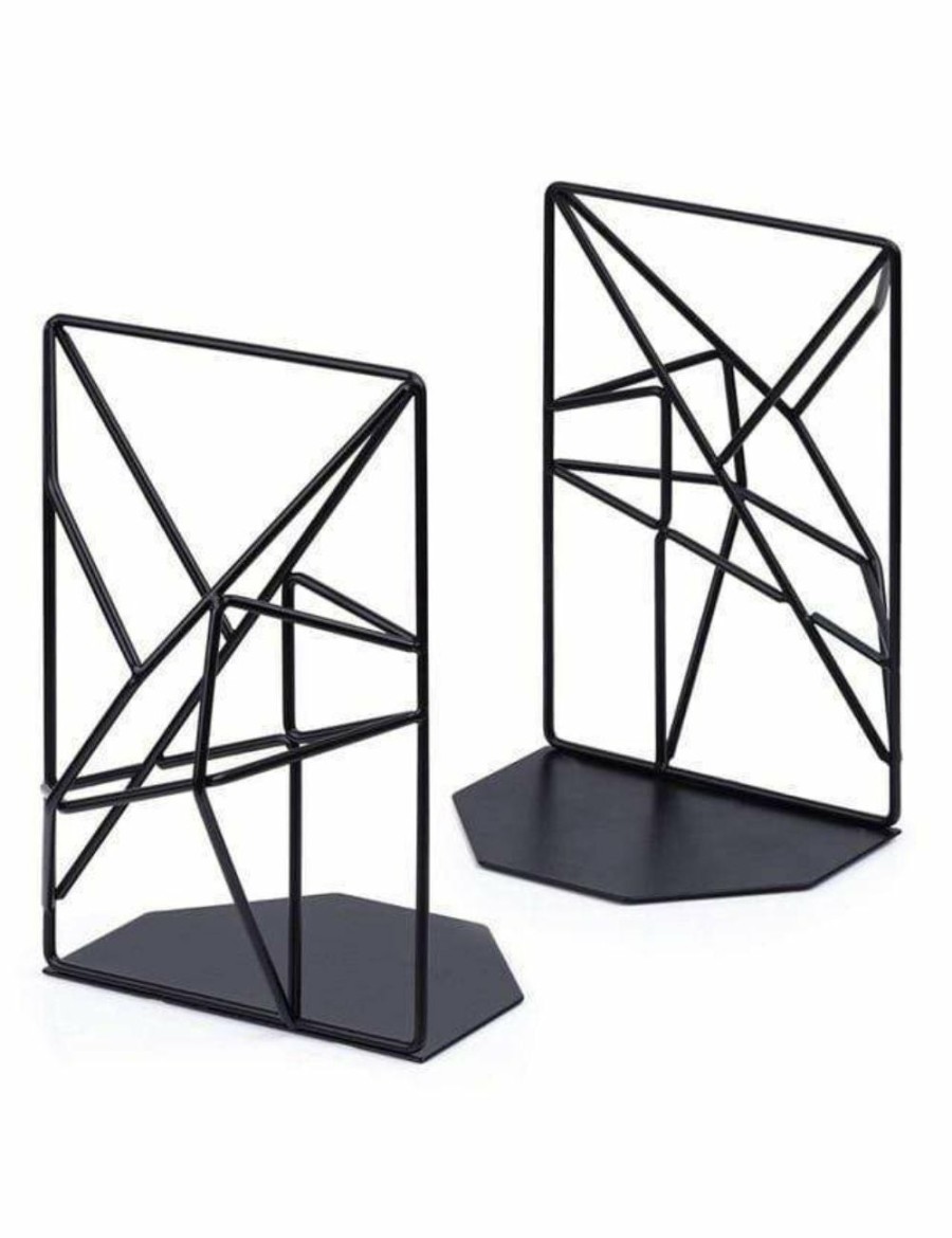 Home And Lifestyle HOD Health & Home Book Ends | Black Metal Geometric Book Holder Nordic Home Decor - Black