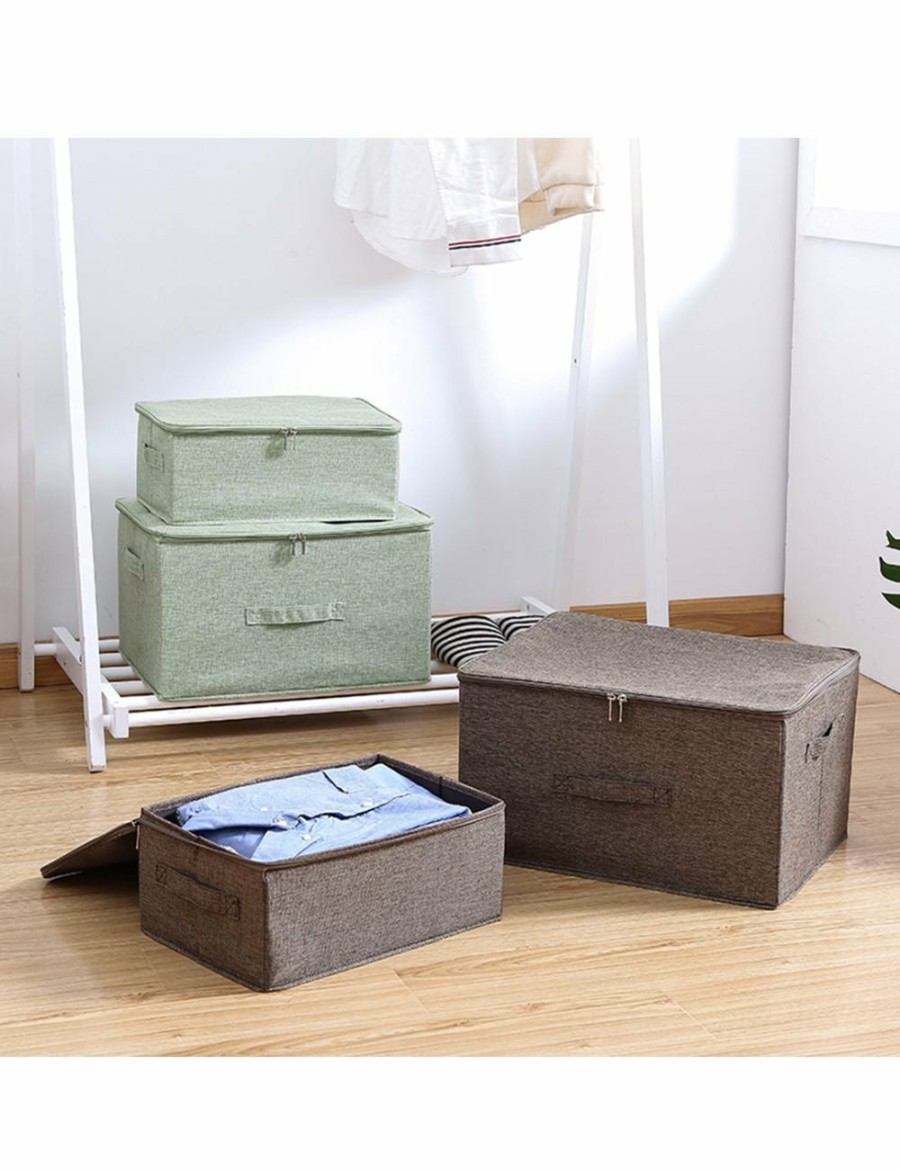 Home And Lifestyle Soga Clothes Airers & Baskets | Soga 2X Coffee Small Portable Double Zipper Storage Box Moisture Proof Clothes Basket Foldable Home Organiser