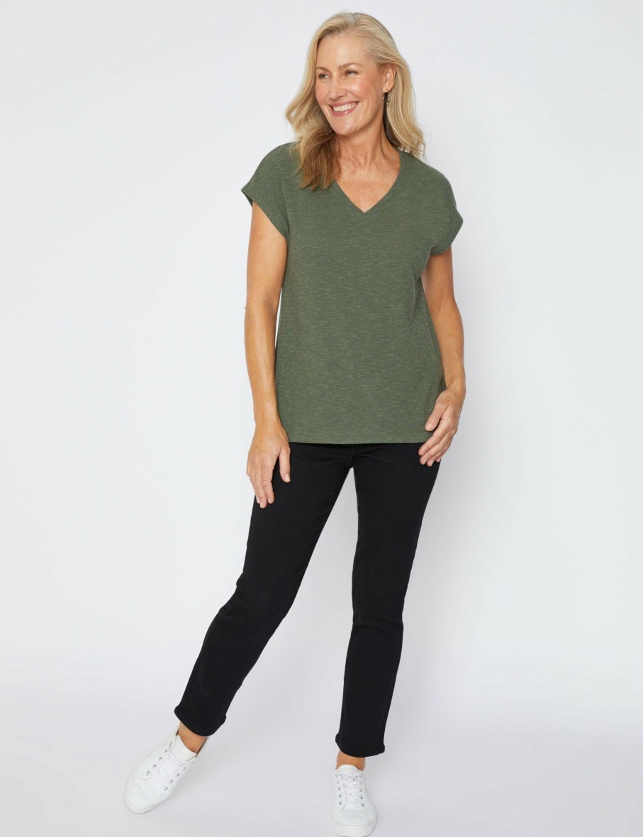 Women Millers Tees | Millers Extended Sleeve Textured V-Neck