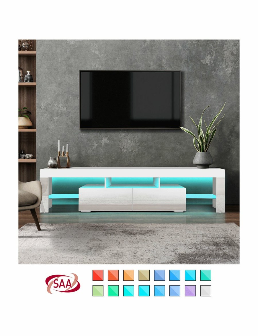 Home And Lifestyle Oikiture Entertainment Units | Oikiture Tv Cabinet Entertainment Unit Stand Led Rgb Gloss Furniture White 180Cm