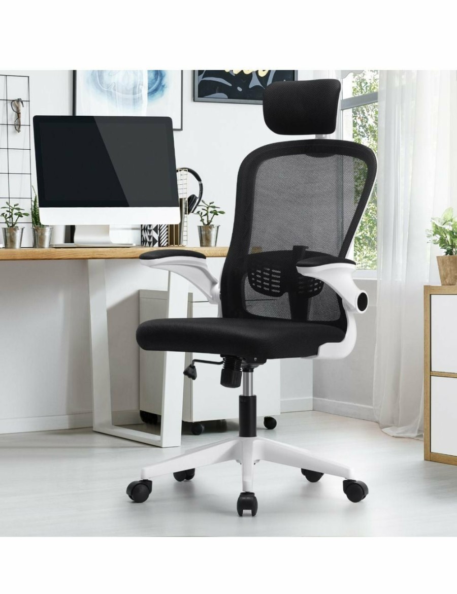 Home And Lifestyle Oikiture Office Chairs | Oikiture Mesh Office Chair Executive Fabric Gaming Seat Racing Tilt Computer Black&White