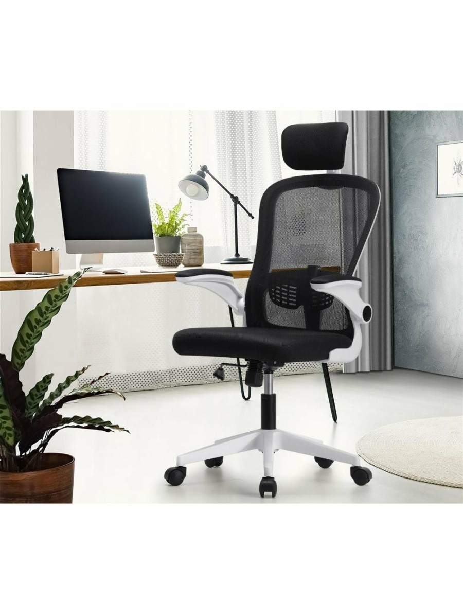 Home And Lifestyle Oikiture Office Chairs | Oikiture Mesh Office Chair Executive Fabric Gaming Seat Racing Tilt Computer Black&White