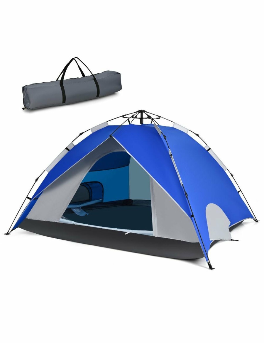 Outdoors Costway | Costway 2 In 1 Pop Up Tent Instant Up 4 Person Sun Shade Shelter Beach Canopy Double Door Family Outdoor Hiking