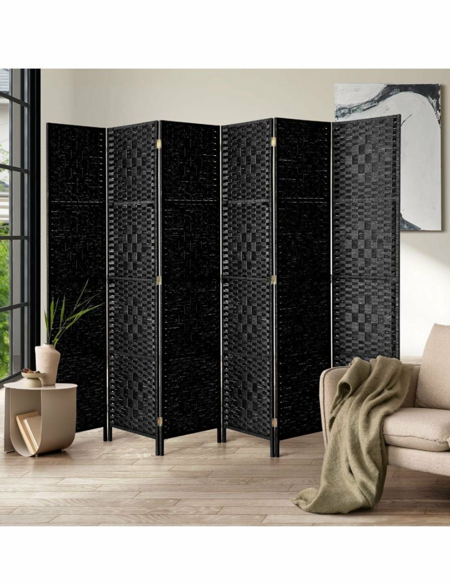 Home And Lifestyle Oikiture Room Dividers | Oikiture 6 Panel Room Divider Screen Privacy Dividers Woven Wood Folding Black