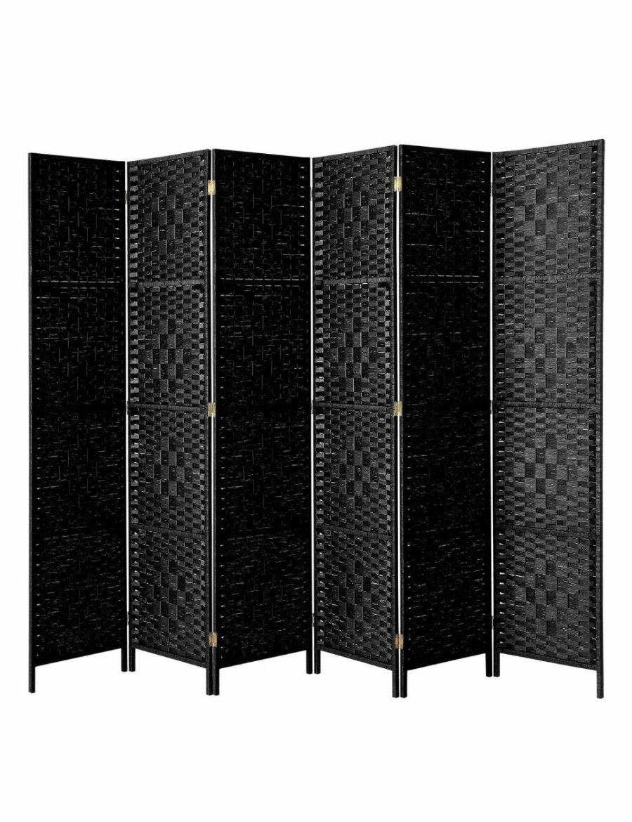 Home And Lifestyle Oikiture Room Dividers | Oikiture 6 Panel Room Divider Screen Privacy Dividers Woven Wood Folding Black