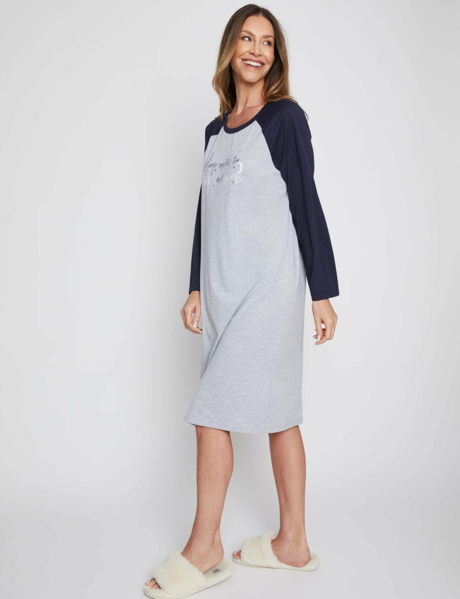 Women Millers Nighties | Millers Long Sleeve Raglan Contrast Sleeve With Placement Print Nightie