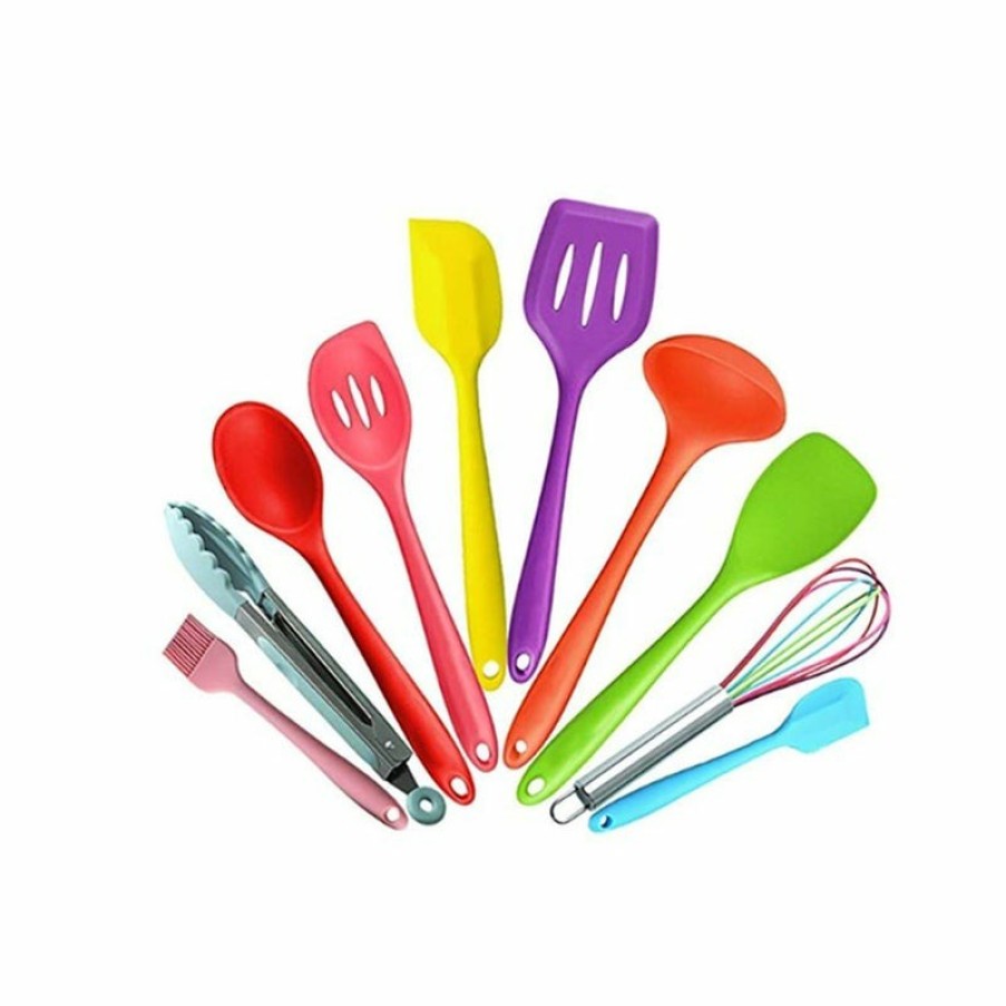 Home And Lifestyle HOD Health & Home Cooking Utensils | 10 Pieces Color Silicone Non-Stick Utensil Silicone Kitchenware Set