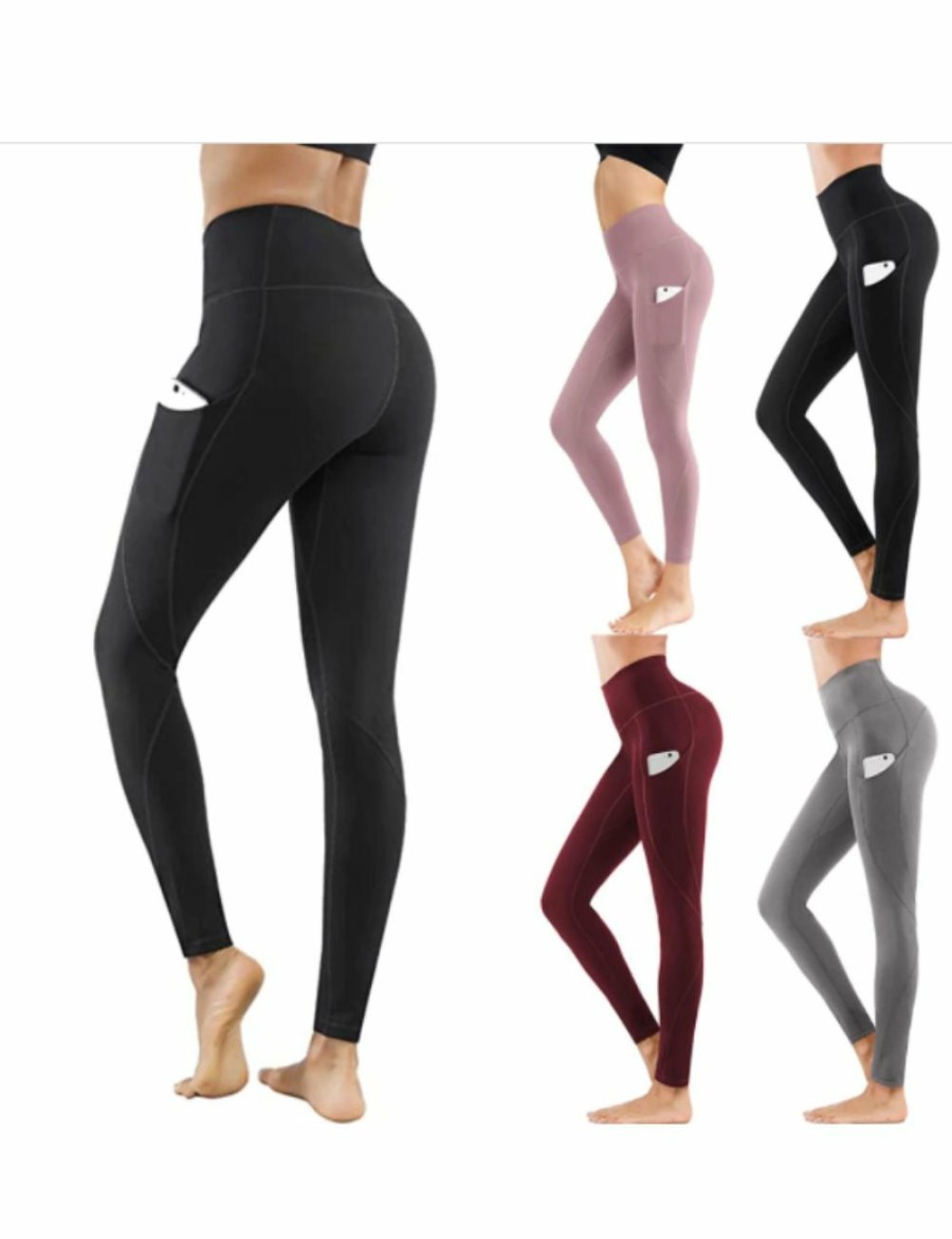 Women HOD Health & Home Active Bottoms | Women'S Gym Tights & Leggings High Waist Leggings With Side Pocket Yoga Fitness Slim Pants