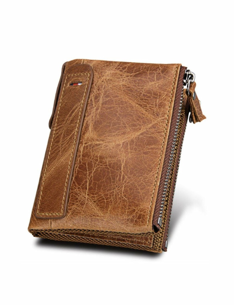 Home And Lifestyle ICB Accessories | Mens Rfid Wallet With Zipper And Credit Card Slots - Brown Brown