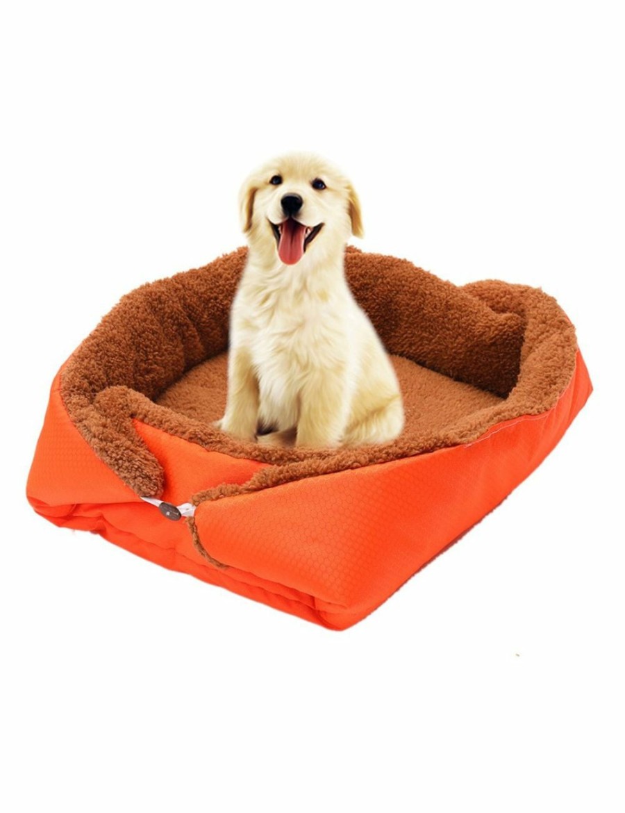 Home And Lifestyle Soga Pet Beds | Soga Orange Dual-Purpose Cushion Nest Cat Dog Bed Warm Plush Kennel Mat Pet Home Travel Essentials