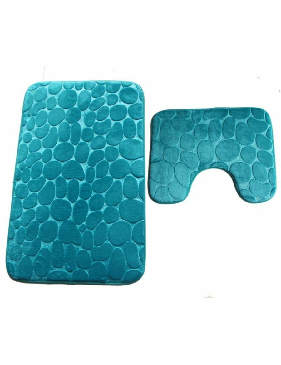 Home And Lifestyle HOD Health & Home Bath Mats | Pebbles Bath Mat Set Bathroom Square Shaped And U-Shaped Non-Slip Floor Mats - Green