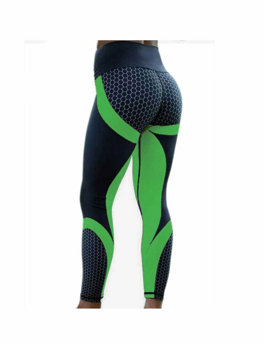 Women ICB Active Bottoms | Honeycomb Printed Yoga Pants - Black With Green