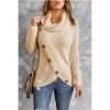 Women Azura Exchange Wraps & Ponchos | Azura Exchange Beige Buttoned Wrap Turtleneck Sweater