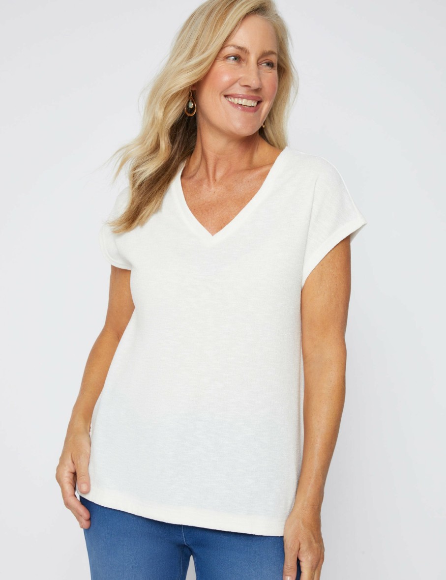 Women Millers Tees | Millers Extended Sleeve Textured V-Neck