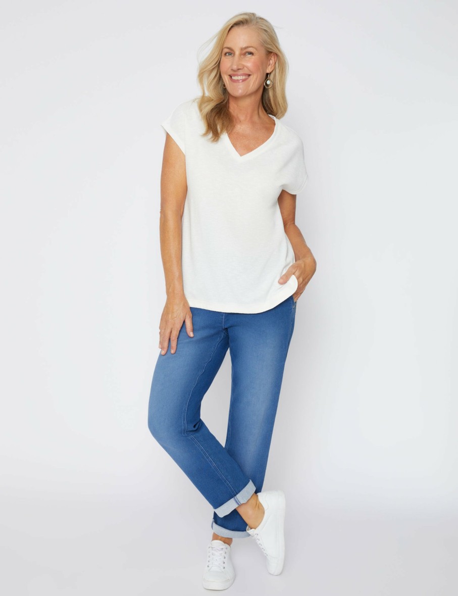 Women Millers Tees | Millers Extended Sleeve Textured V-Neck