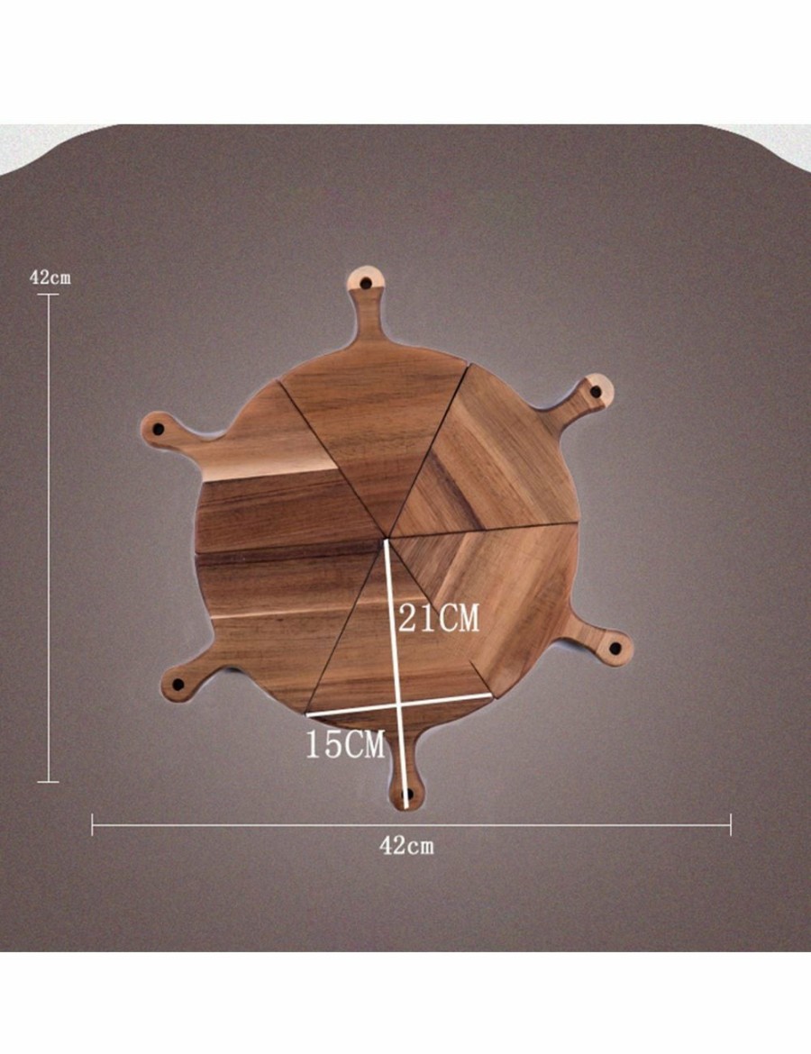 Home And Lifestyle Soga Serveware | Soga 6 Pcs Brown Round Divisible Wood Pizza Server Food Plate Board Pizza Paddle Cutting Board Home Decor