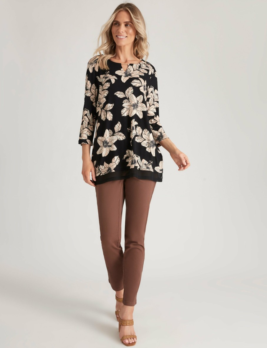 Women Millers Tunics | Millers 3/4 Sleeve Printed Tunic With Chiffon Trim