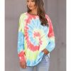 Women Fashion Boutique Active Jackets | Sky Blue Ombre Tie Dye Loose Leisure Sweatshirt