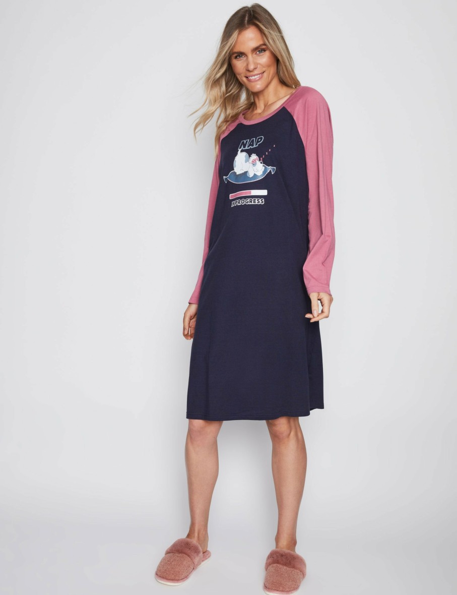 Women Millers Nighties | Millers Long Sleeve Raglan Contrast Sleeve With Placement Print Nightie