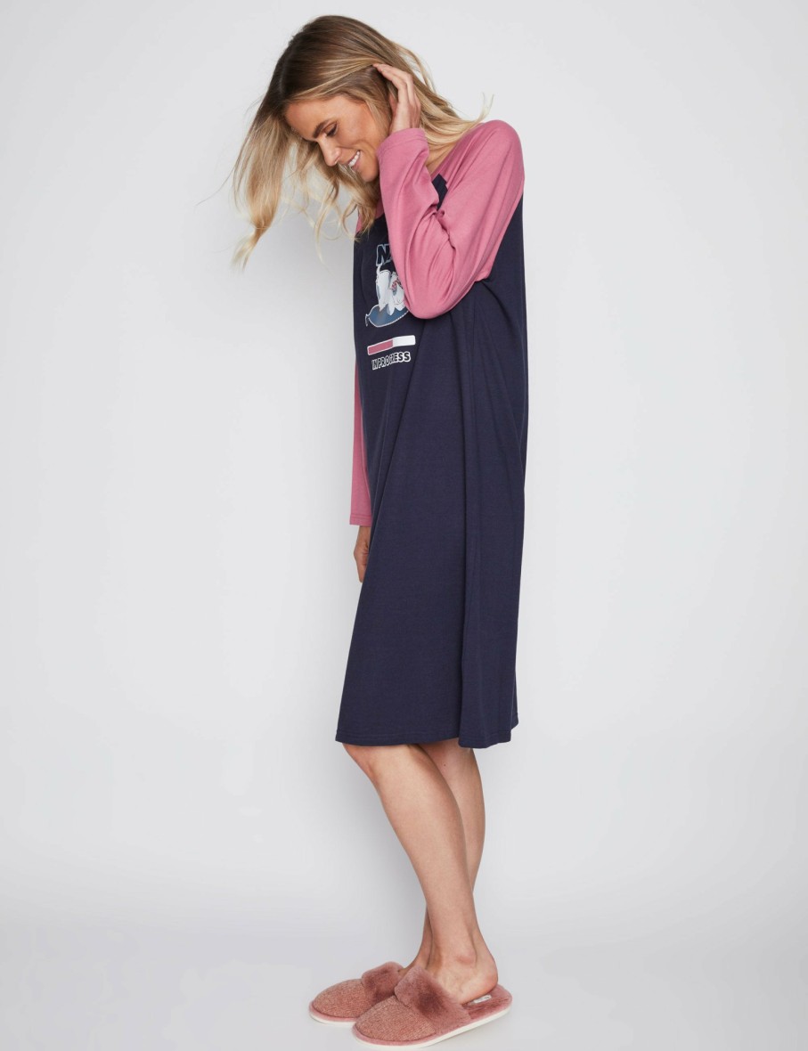 Women Millers Nighties | Millers Long Sleeve Raglan Contrast Sleeve With Placement Print Nightie