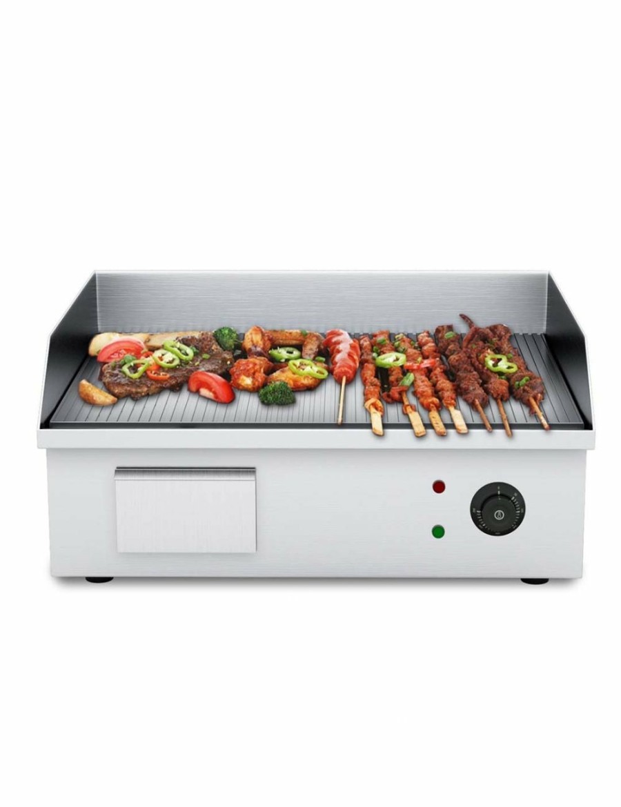 Outdoors Soga | Soga 2200W Stainless Steel Ribbed Griddle Commercial Grill Bbq Hot Plate 56*48*23Cm